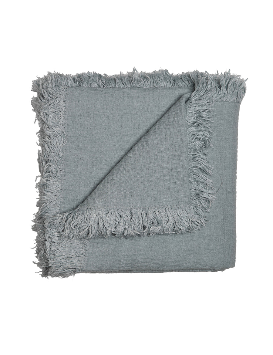 textured linen throw with fringe trim in cloud colour
