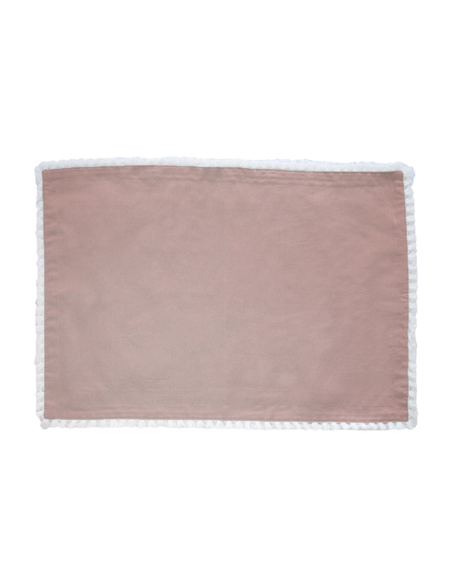 linen placemat in blush colour with cotton tassel trim
