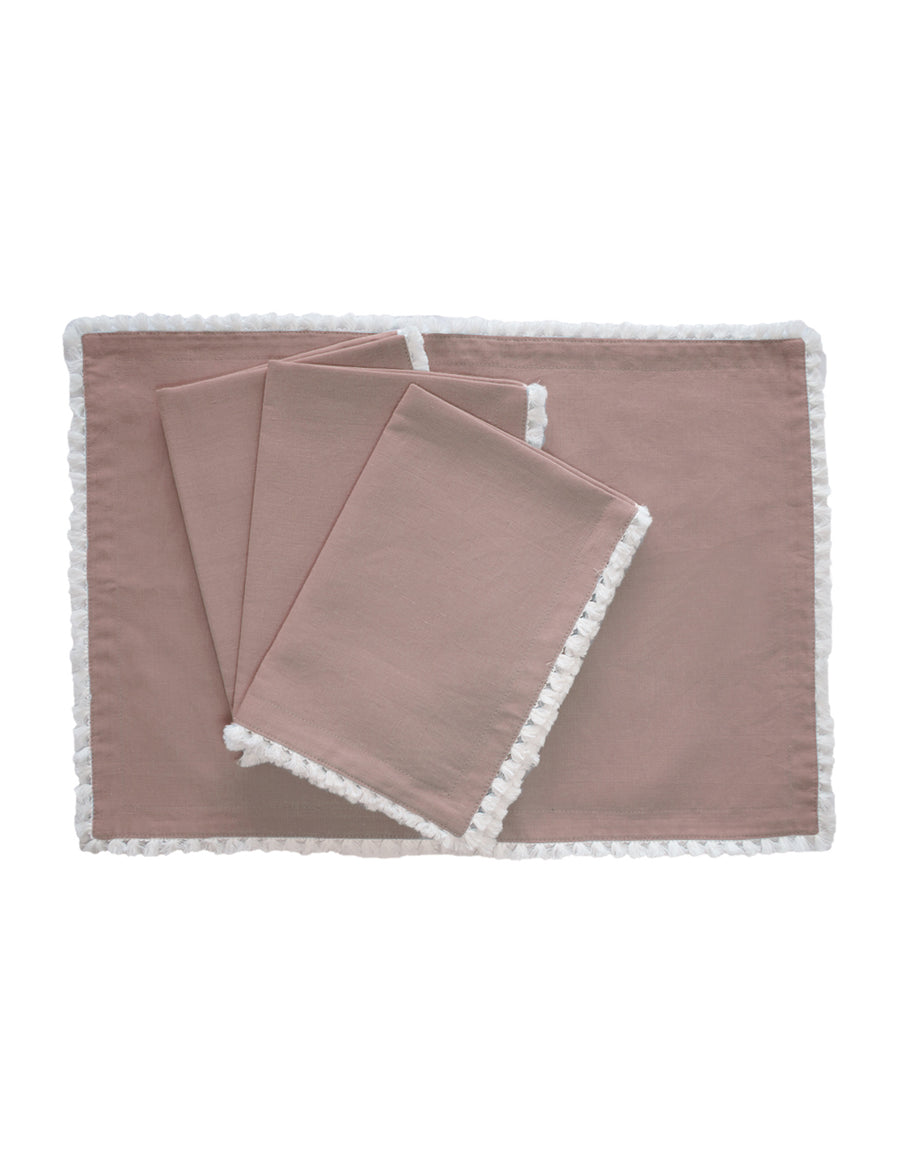 linen placemat in blush colour with cotton tassel trim