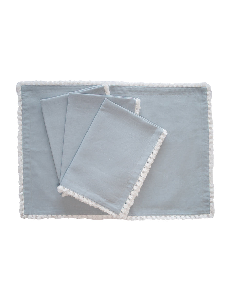 linen placemat in cloud colour with cotton tassel trim