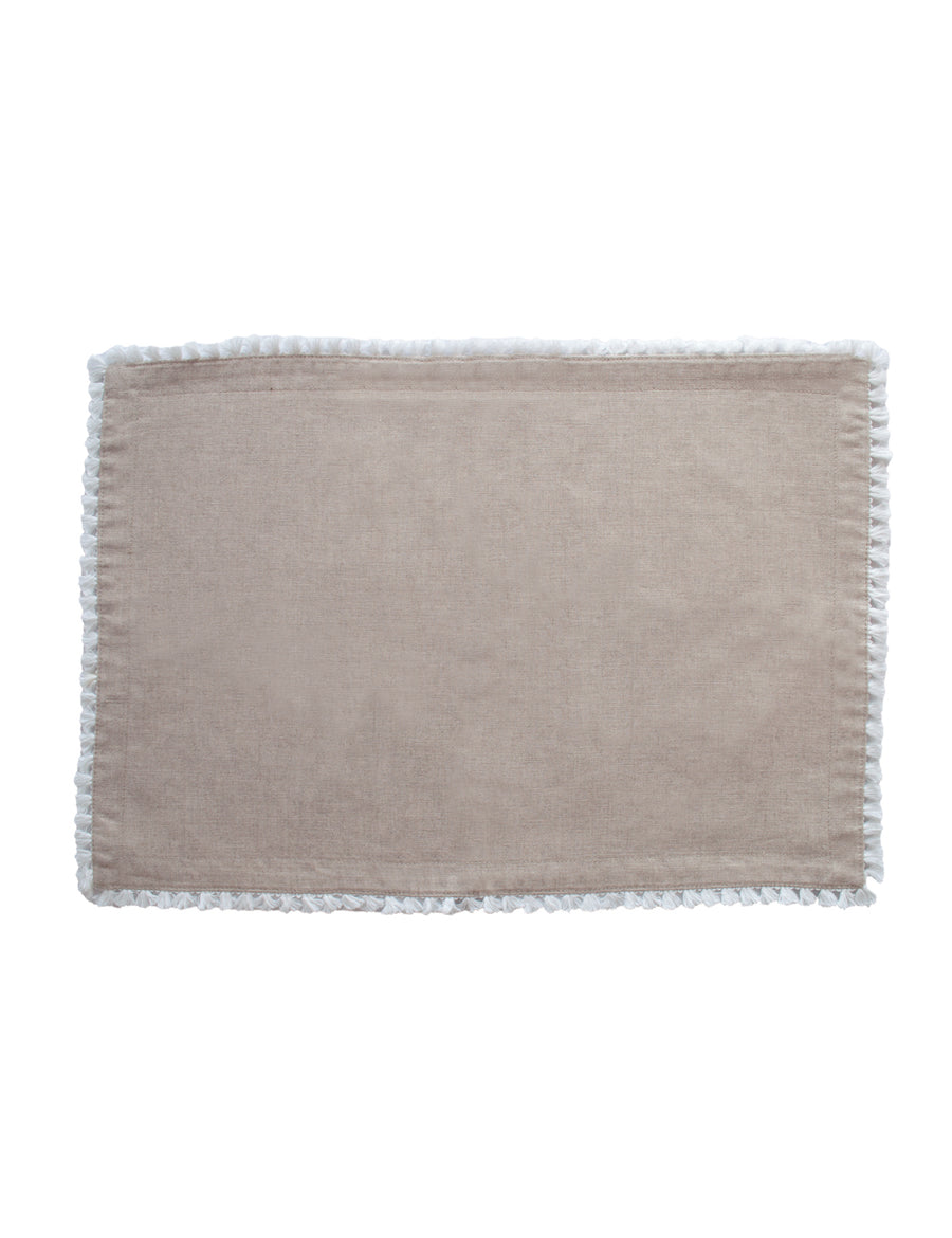 linen placemat in natural colour with cotton tassel trim