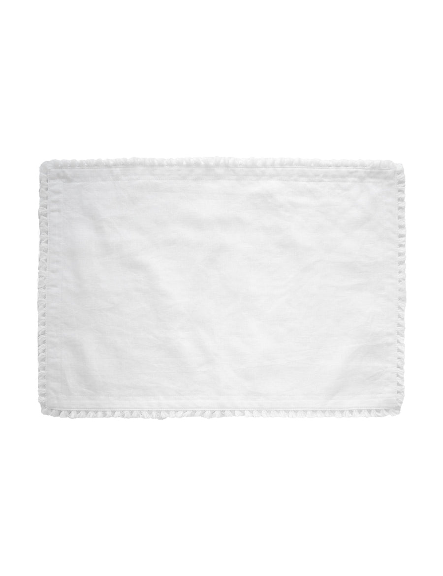 linen placemat in white colour with cotton tassel trim