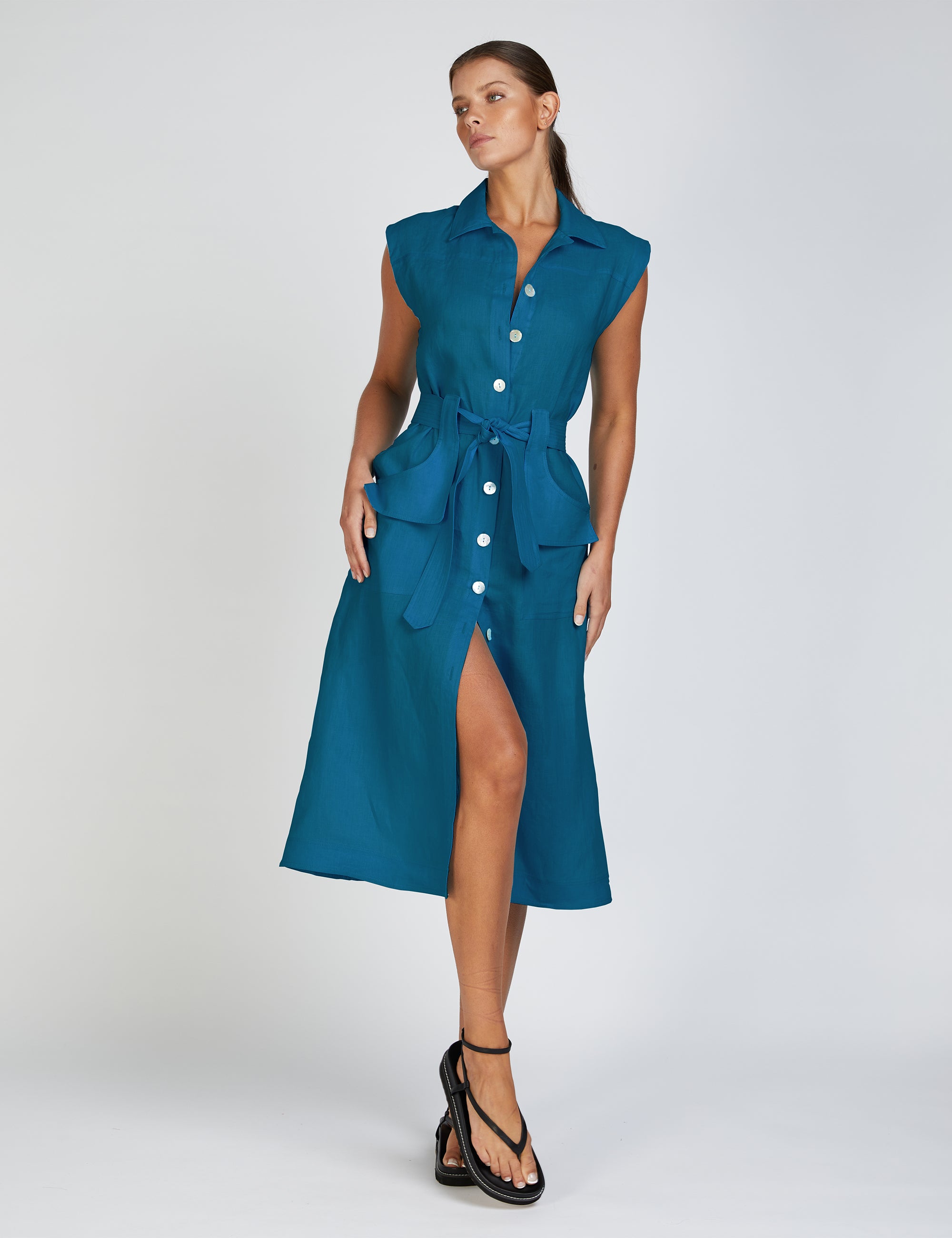 Amalfi Safari Dress | Teal Linen Dress