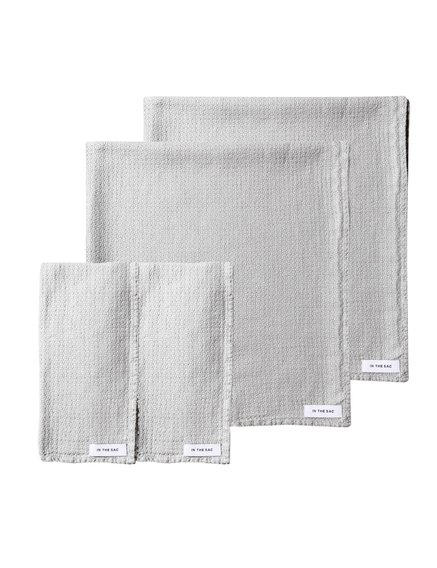 bundle photo of linen jacquard hand and bath towel in grey colour