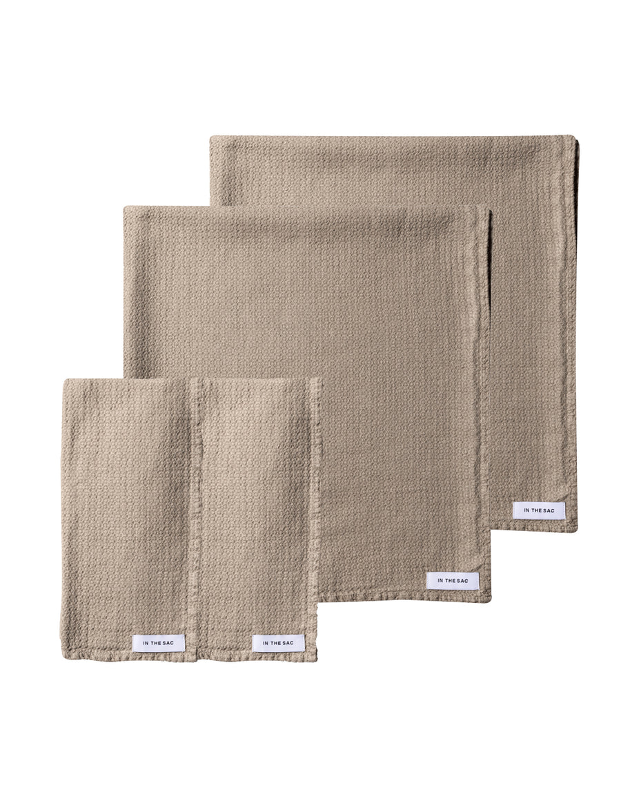 bundle photo of linen jacquard hand and bath towel in natural colour