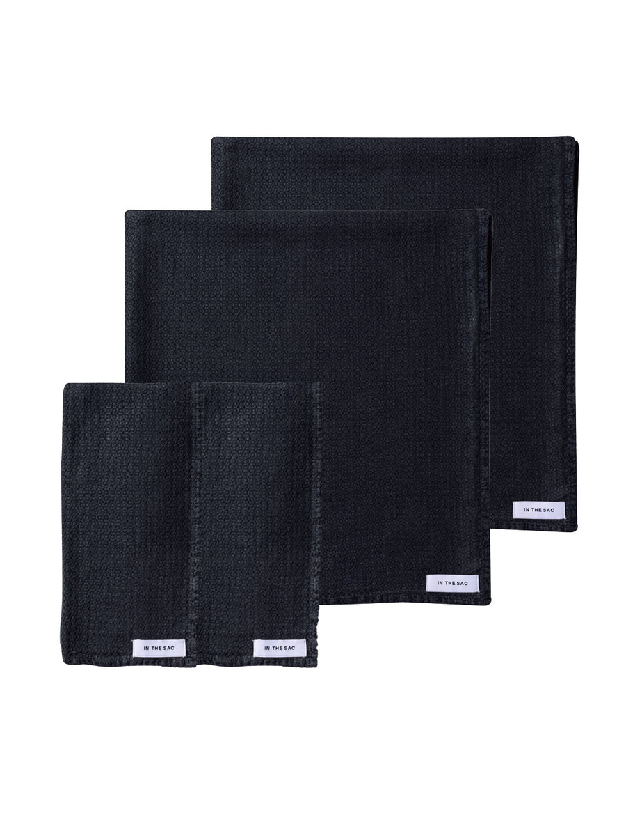 bundle photo of linen jacquard hand and bath towel in navy colour