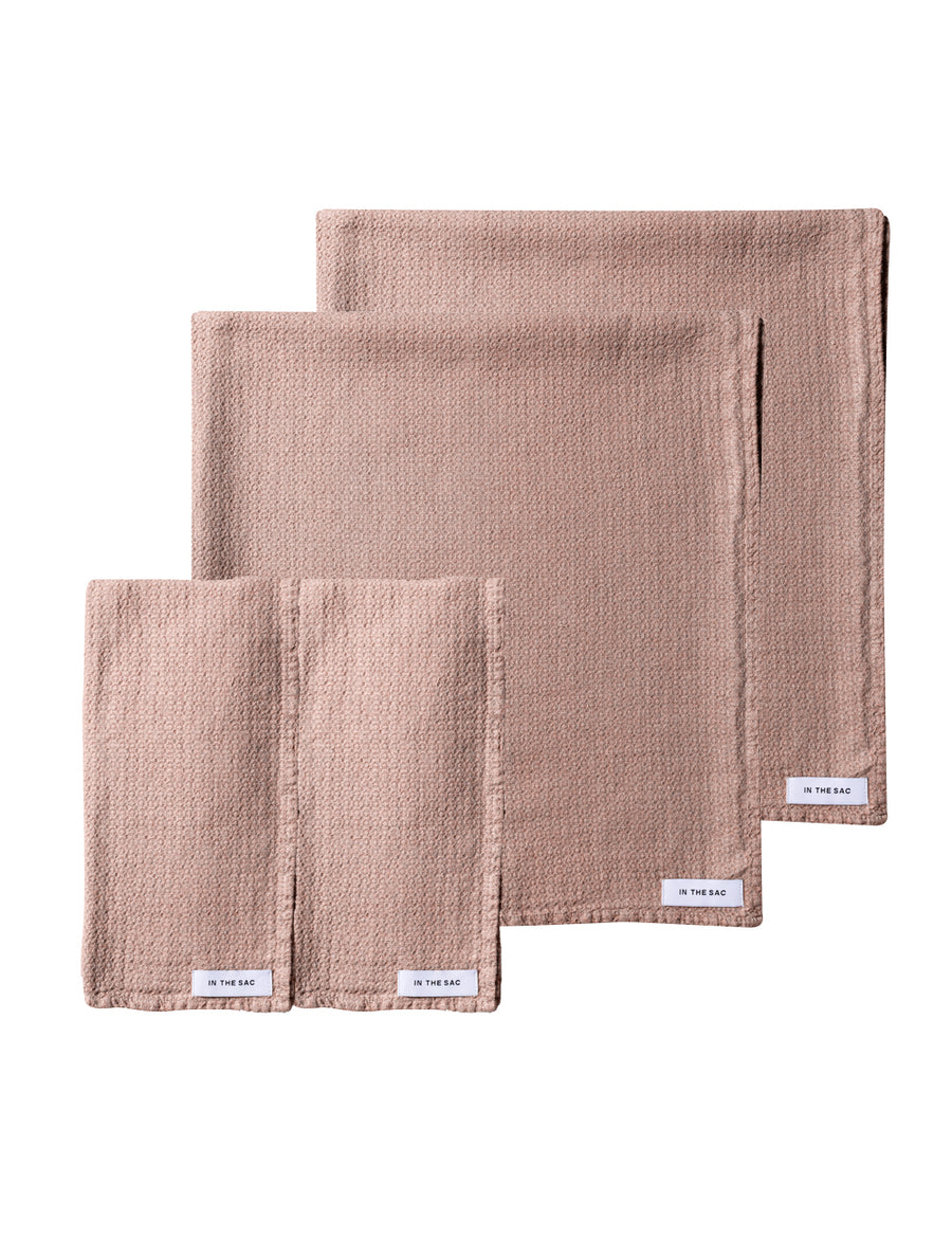 bundle photo of linen jacquard hand and bath towel in nude colour