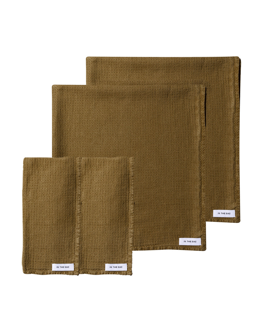 bundle photo of linen jacquard hand and bath towel in olive colour