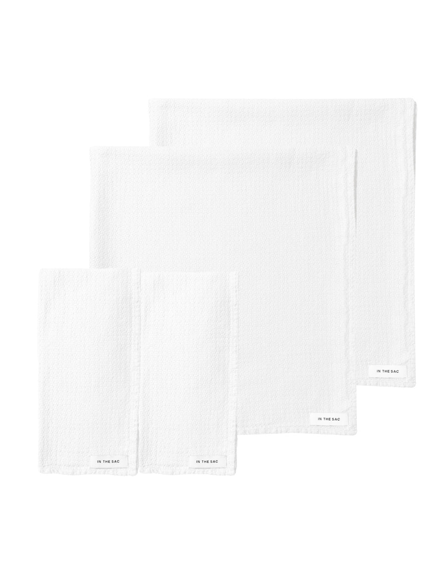 bundle photo of linen jacquard hand and bath towel in white colour