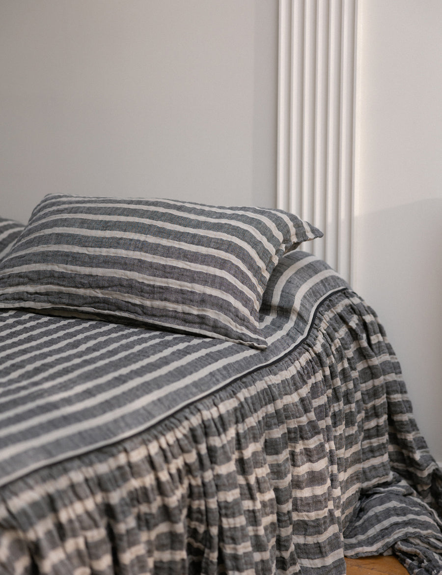 charcoal natural stripe king pillowcases with matching bed cover