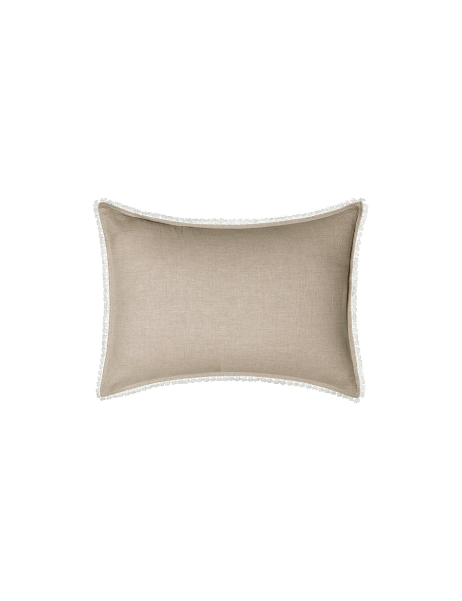 linen petite pillow with cotton tassel trim in natural colour