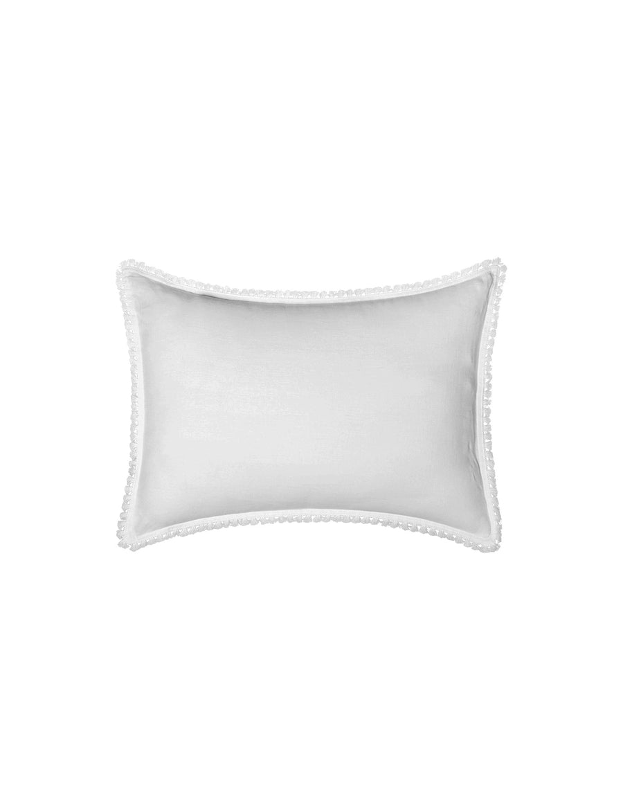 linen petite pillow with cotton tassel trim in white colour