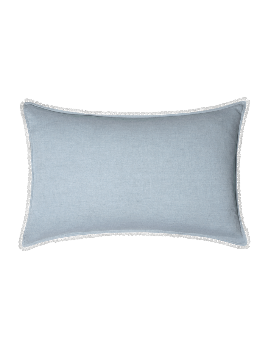 linen pillowcases with cotton tassel trim in cloud colour