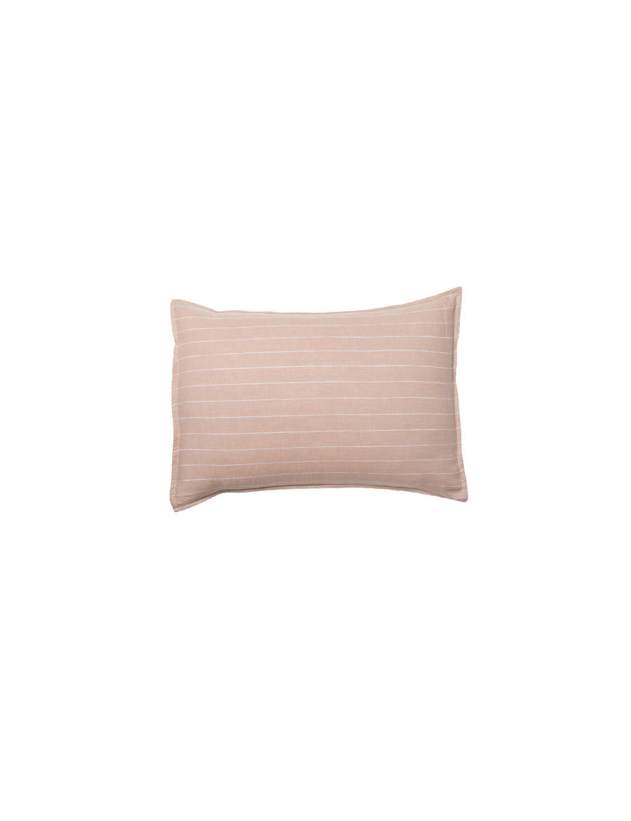 linen pinstripe petite pillow in nude with white stripes