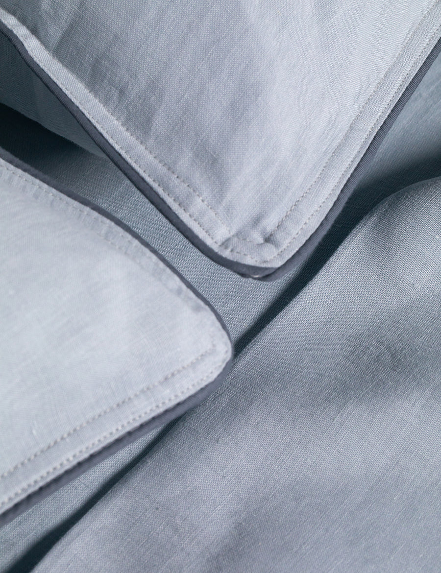 details of piped pillowcases in cloud colour with contrast piping in liberty