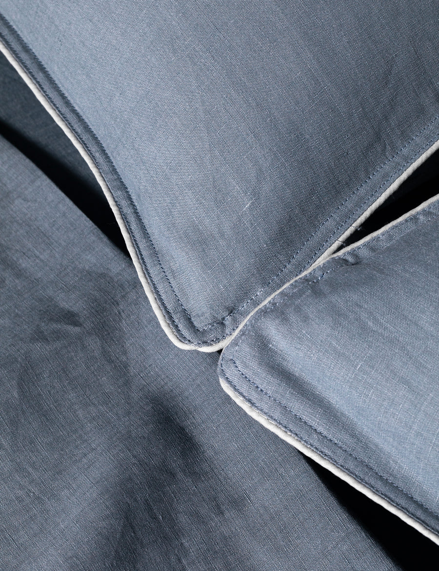 details of piped pillowcases in liberty colour with contrast piping in cloud