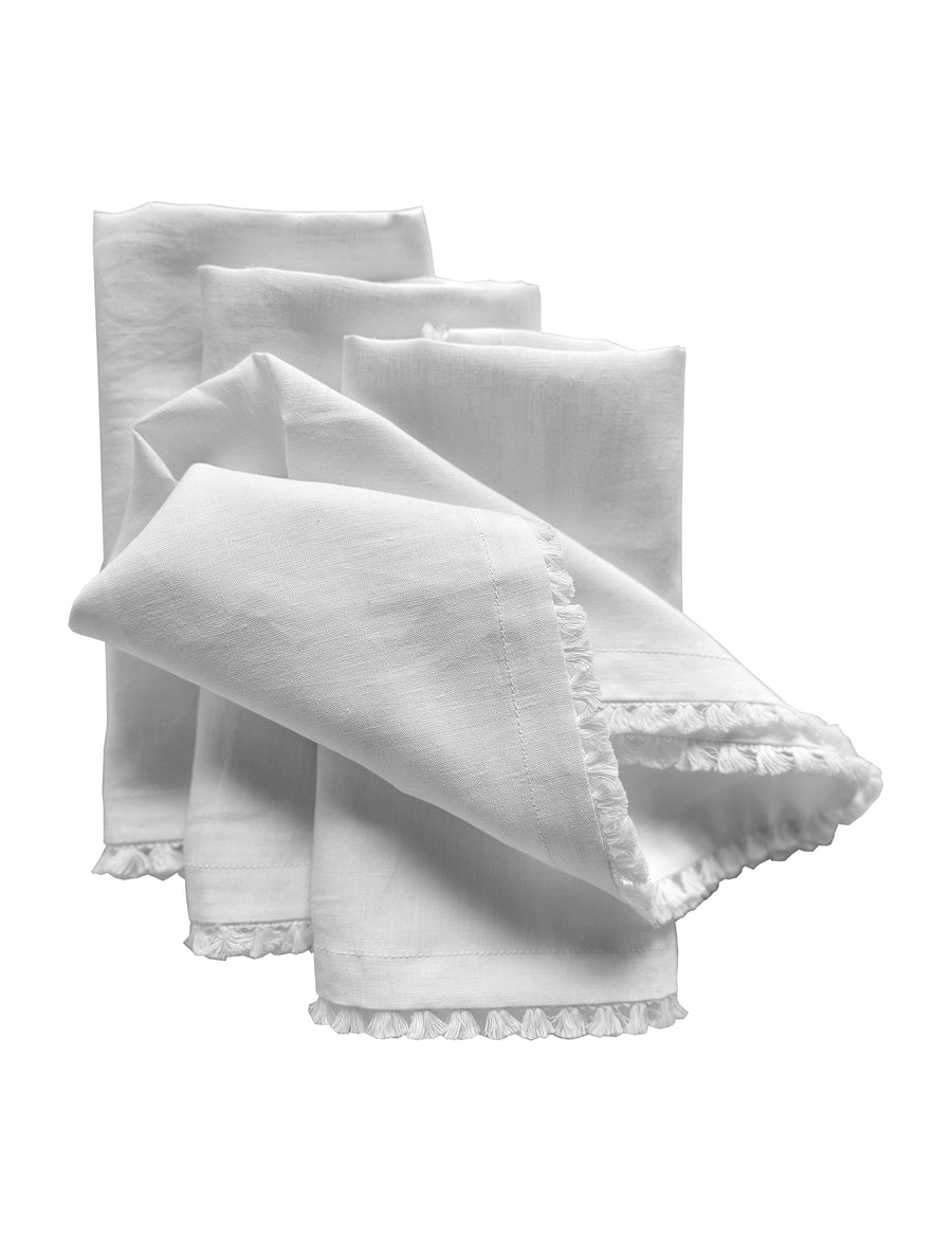 linen table napkins in white colour with cotton tassel trim in white