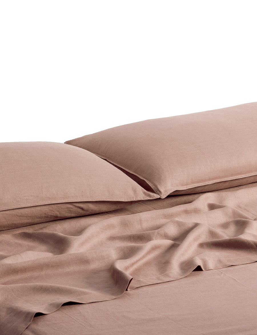 ecom shot of our classic linen sheet set in nude colour