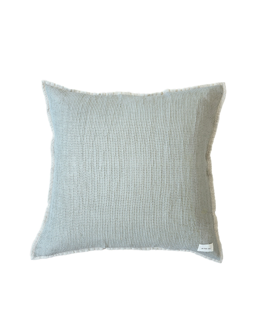 european pillowcase with textured linen cotton in azure colour
