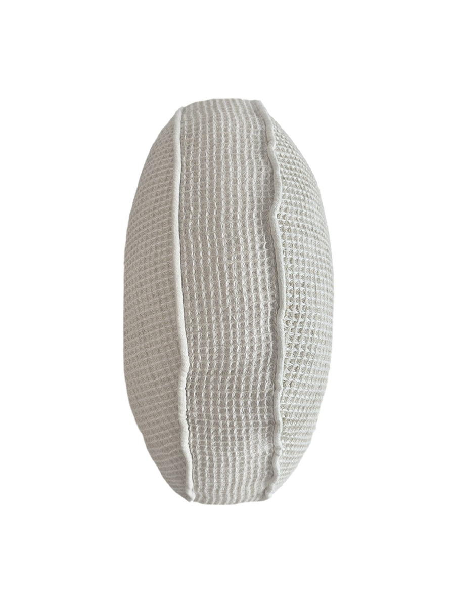 linen cotton textured macaron pillow in natural colour with natural piping details