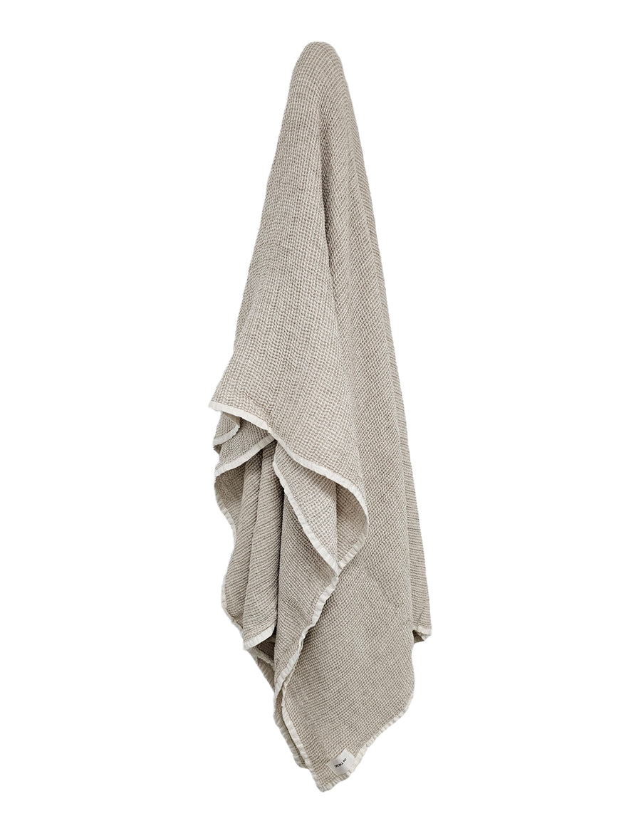 linen cotton textured throw in natural with contrasting finishes