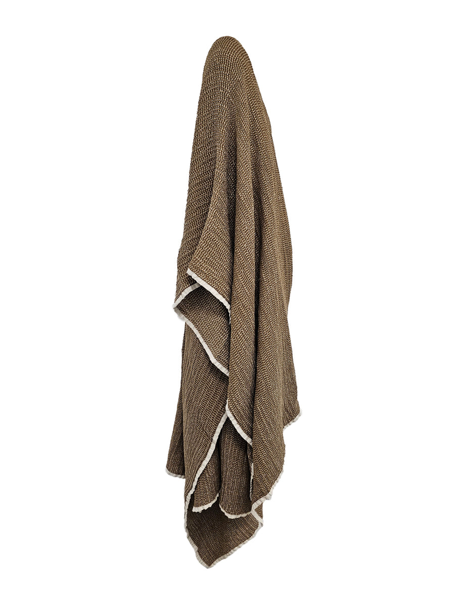 linen cotton textured throw in olive with contrasting finishes