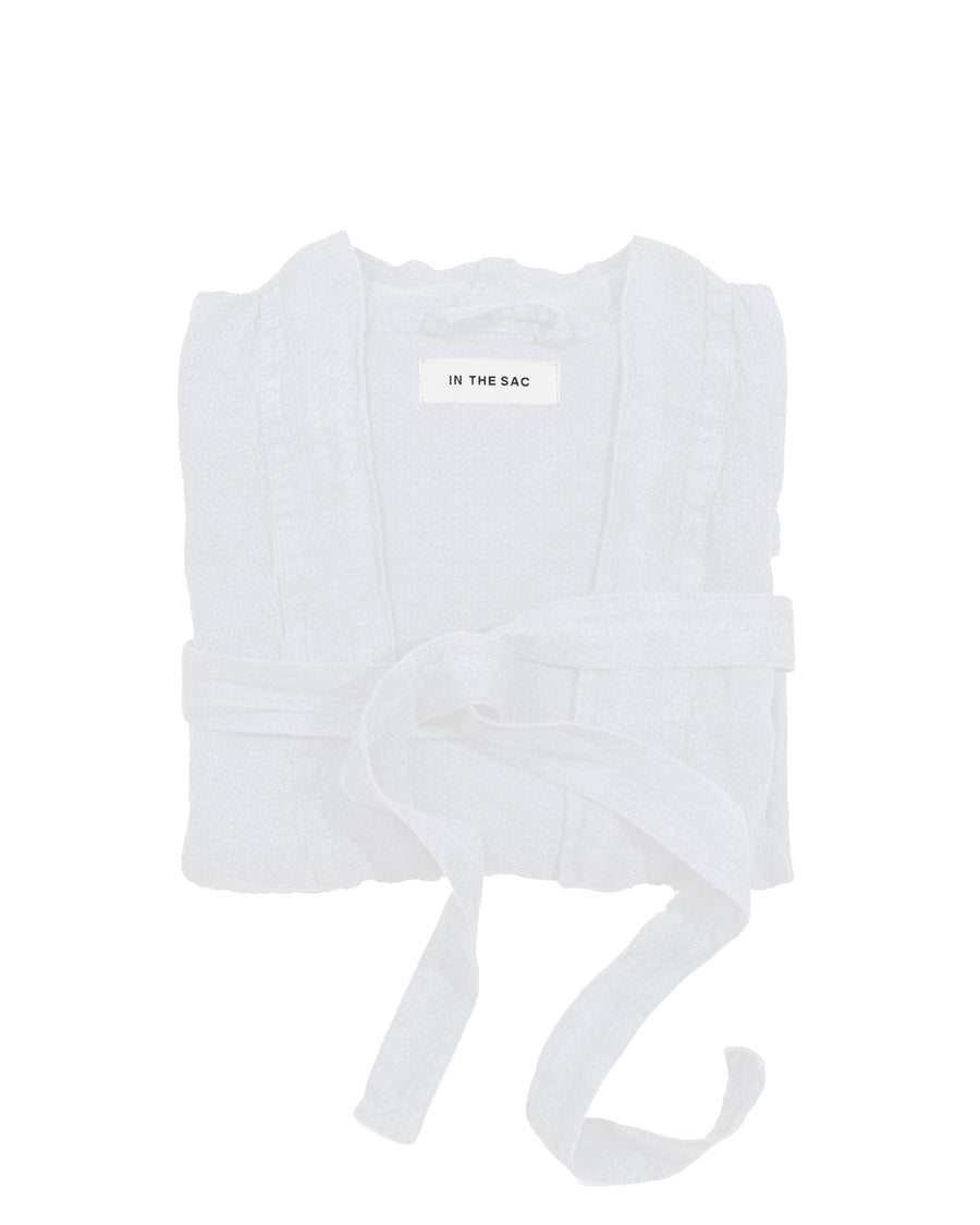 linen jacquard bath robe in white colour