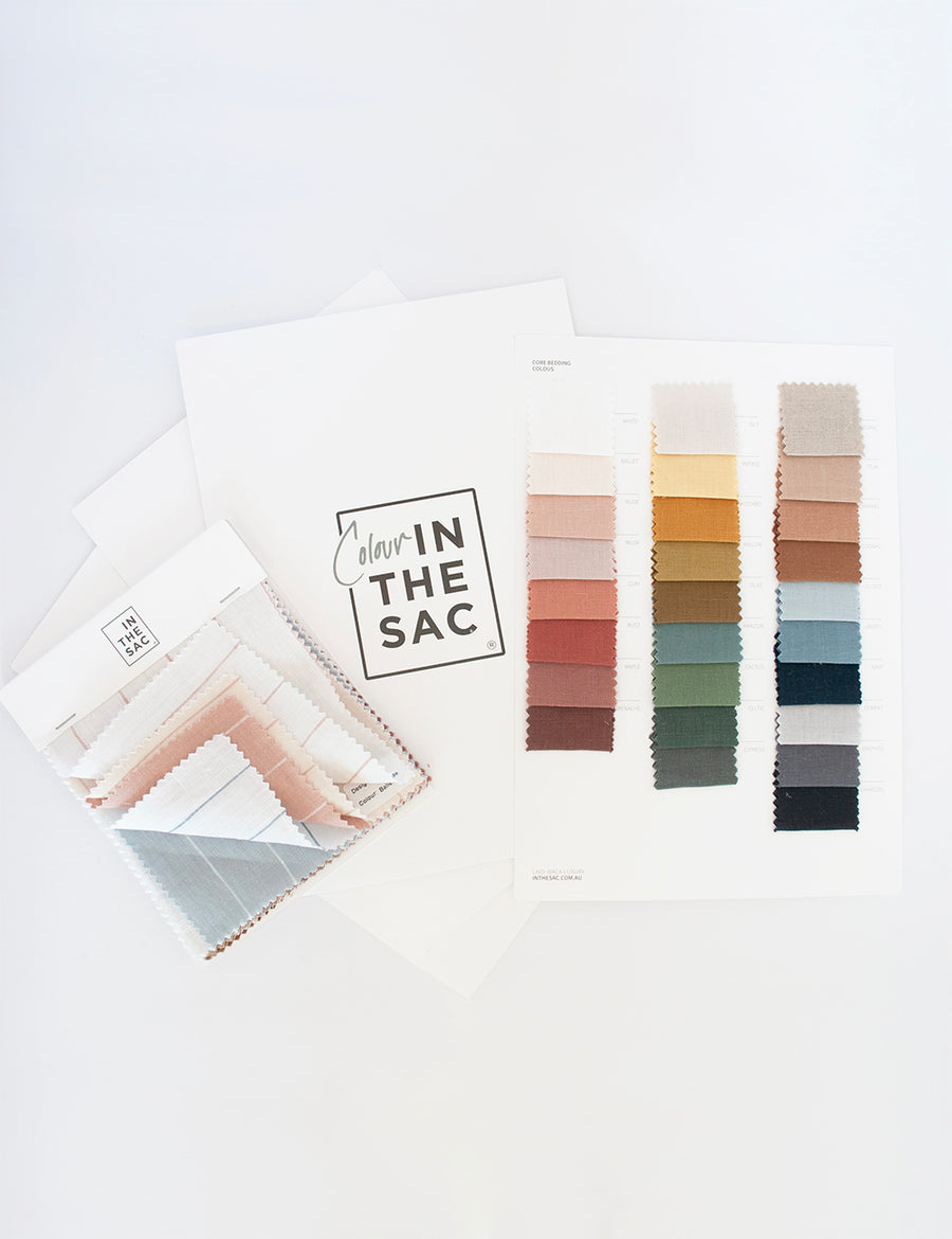 flat-lay photo of IN THE SAC linen colour card