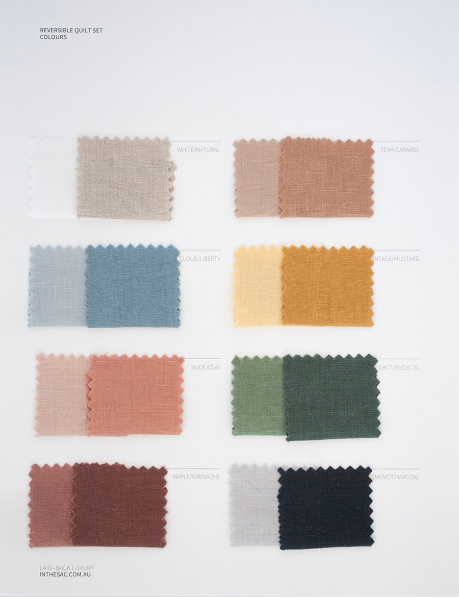 details shot of the linen reversible quilt set colours