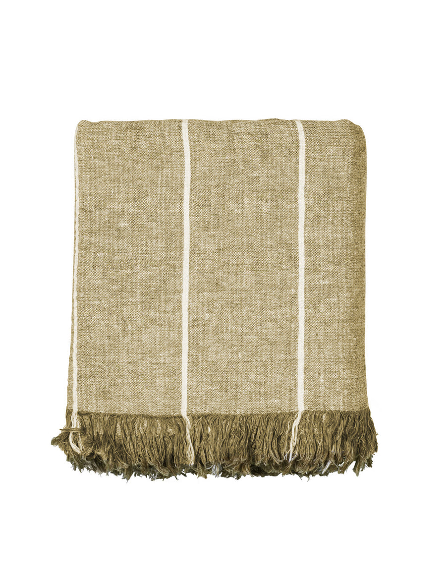 textured linen throw with fringe trim in stripes willow with natural