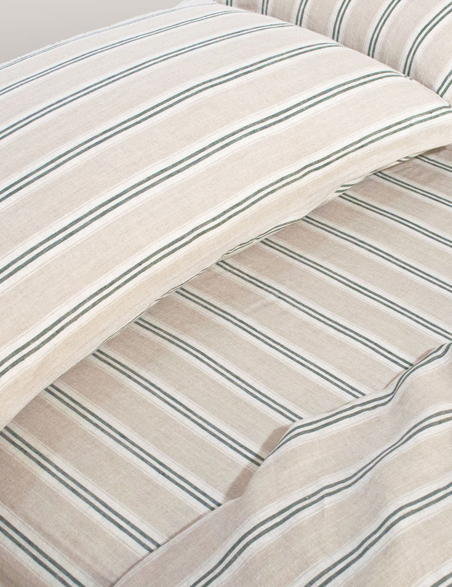 vintage stripe linen sheet set in cypress