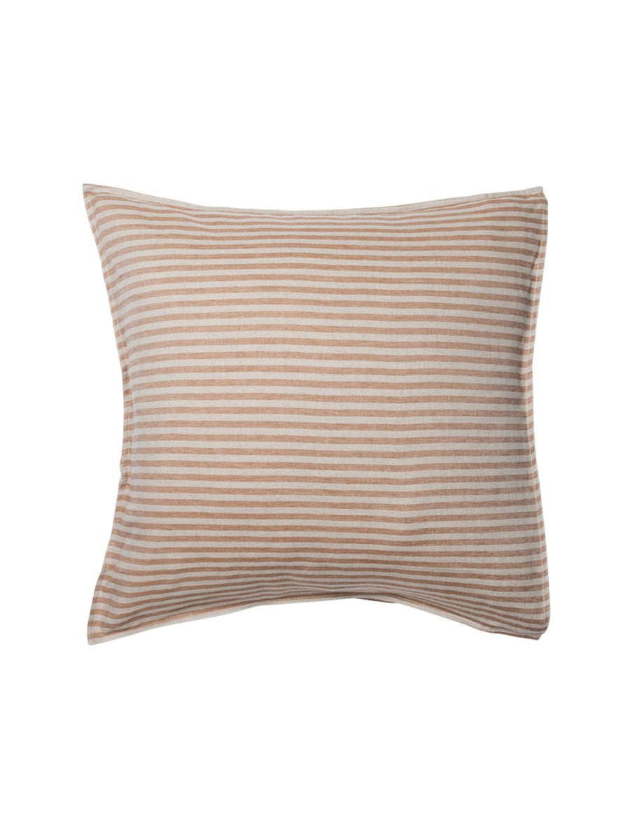 chaplin stripe european linen pillowcase in caramel