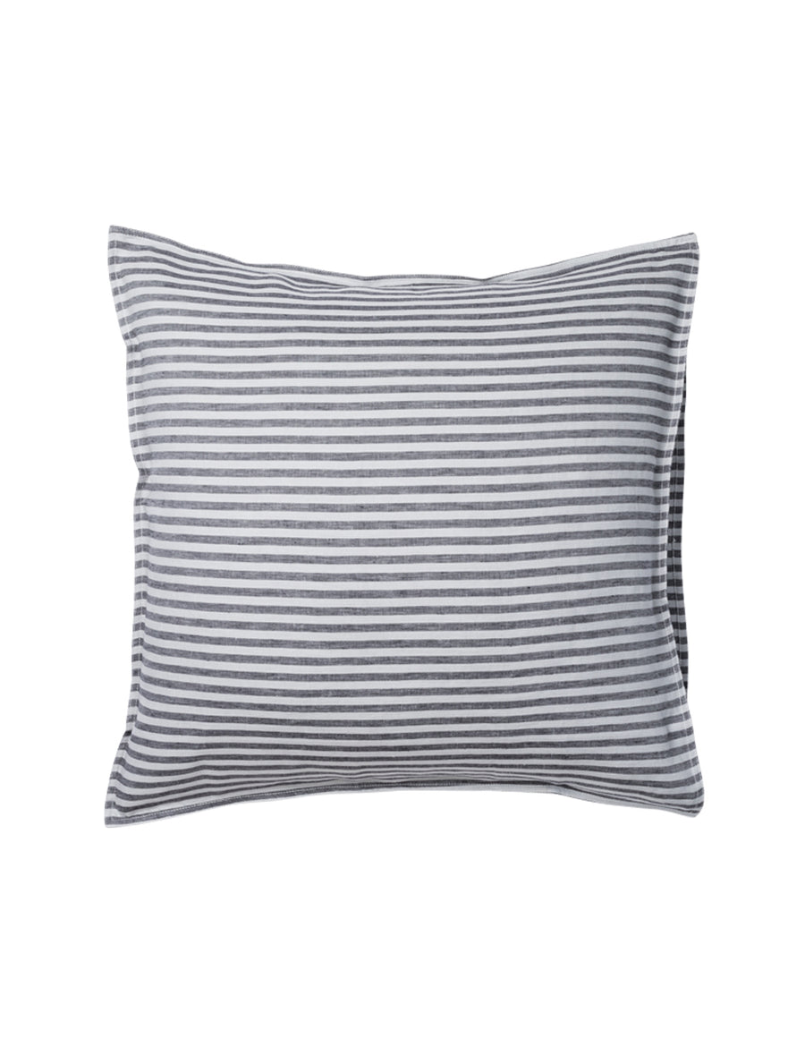 chaplin stripe european linen pillowcase in charcoal