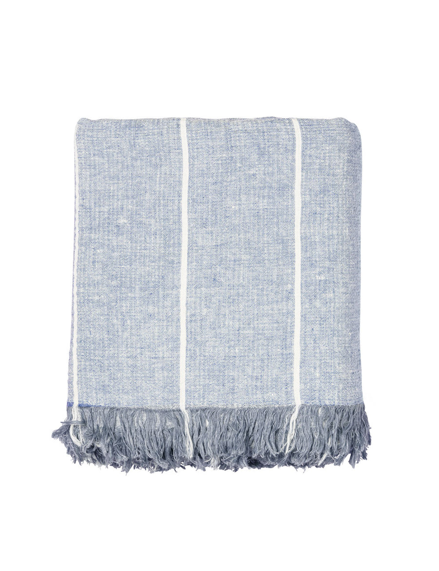 textured linen throw with fringe trim in stripes cloud with ivory