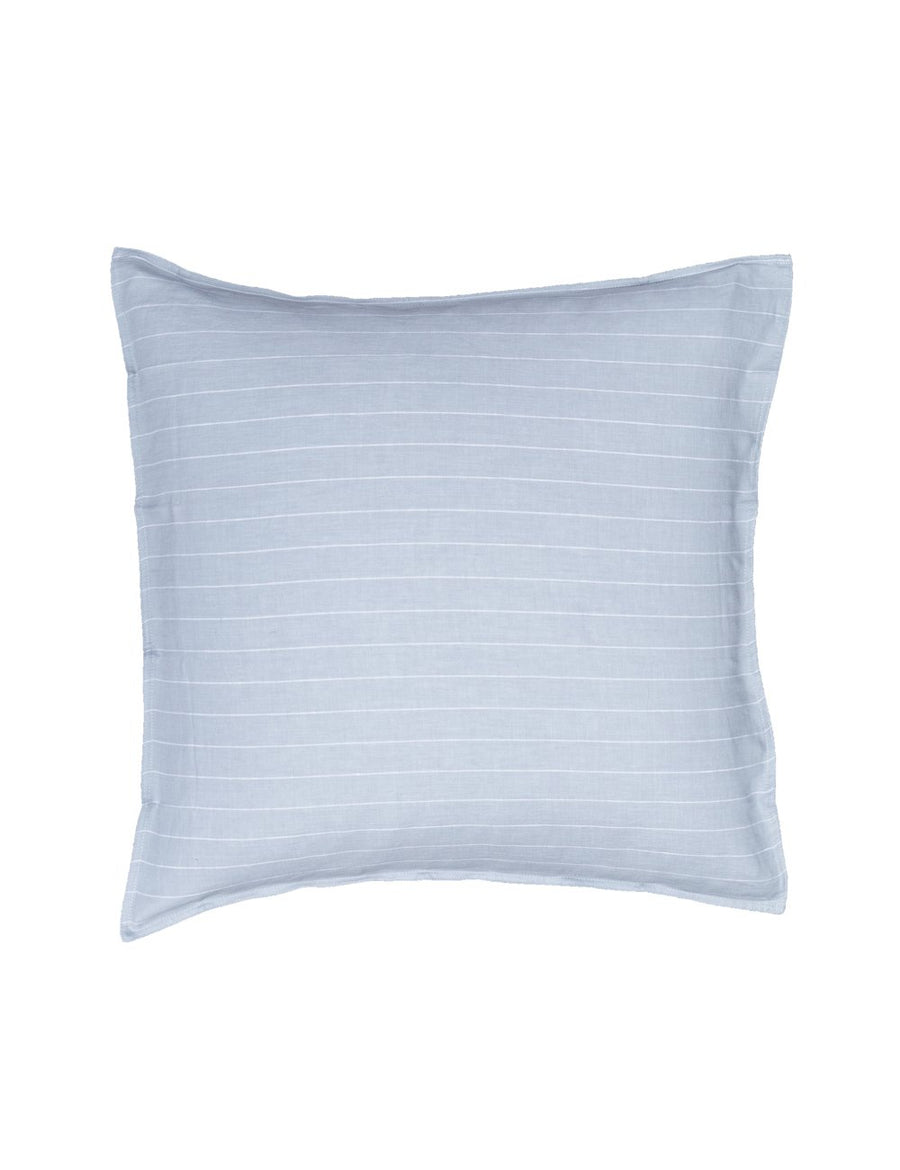 pinstripe european linen pillowcase in cloud with white stripes 