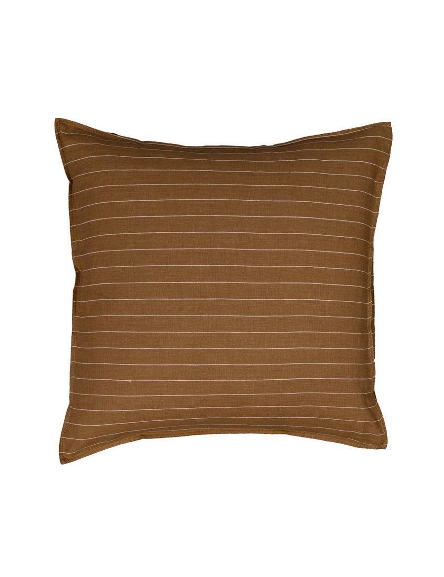 pinstripe european linen pillowcase in olive with white stripes