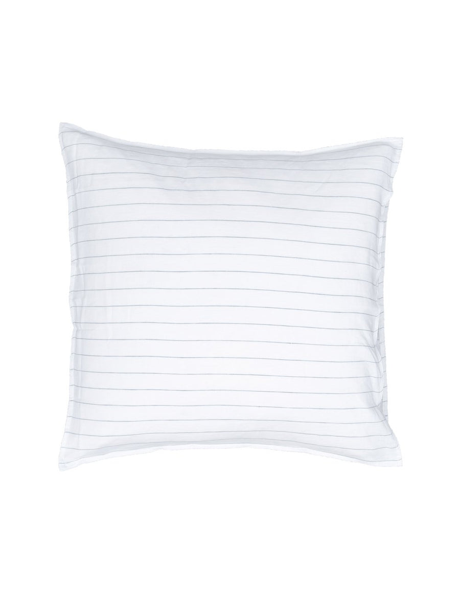 pinstripe european linen pillowcase in white and cloud stripes