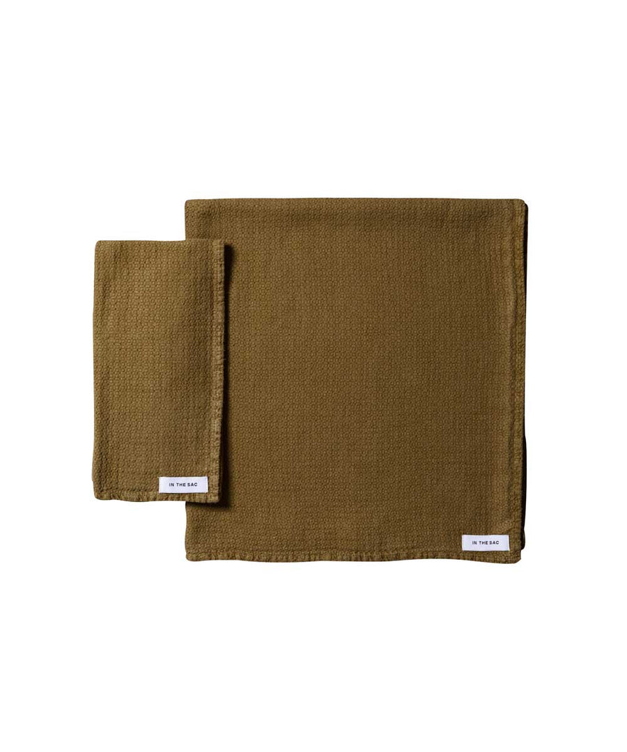 pure linen jacquard hand towel in olive colour