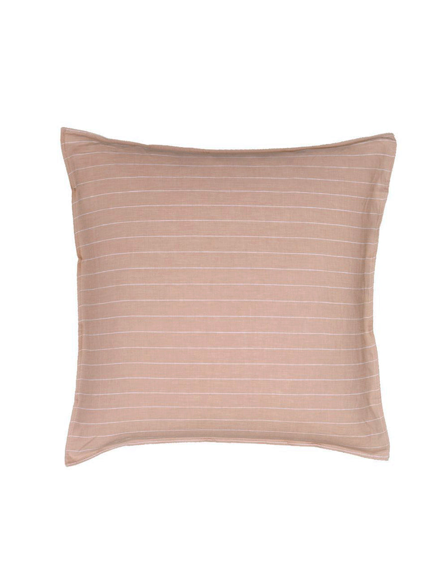 pinstripe european linen pillowcase in nude with white stripes 