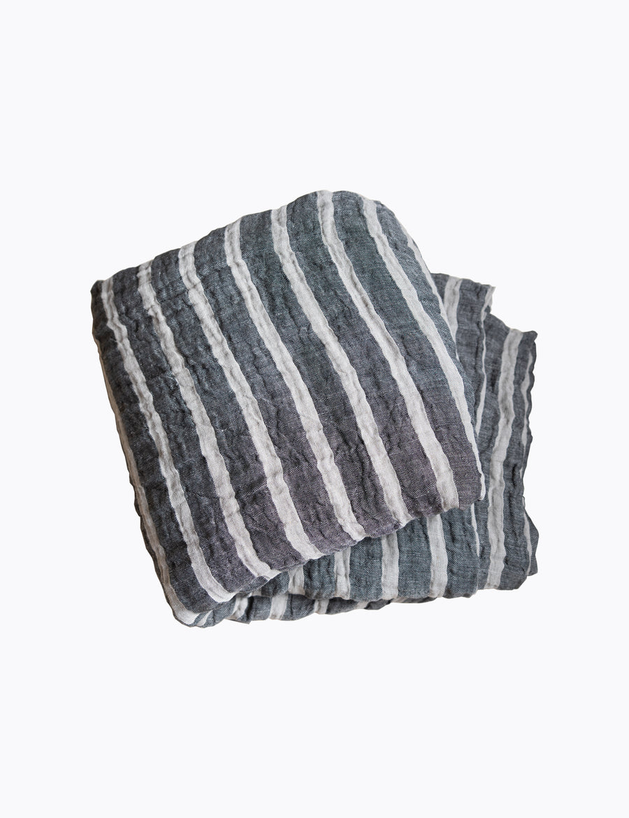 folded charcoal natural stripes bed coverlet