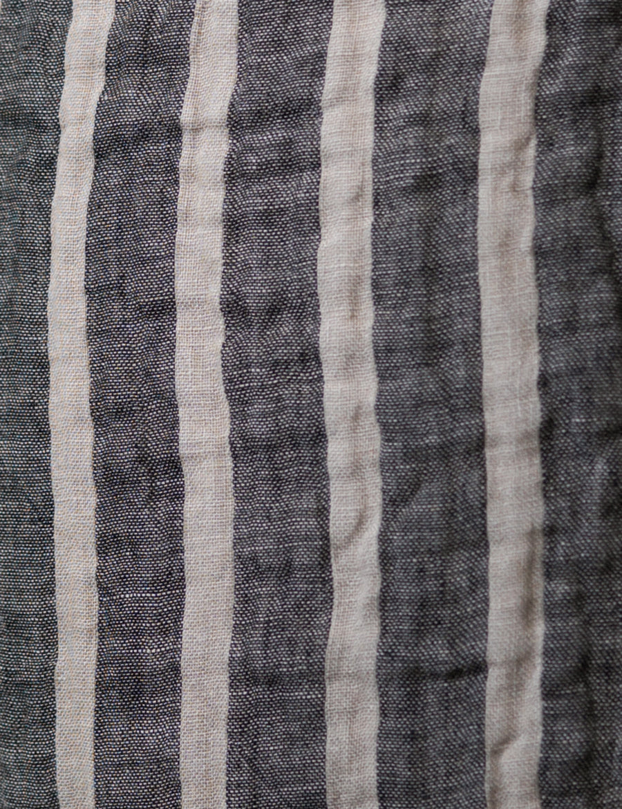 colour swatch of charcoal natural stripe bed coverlet
