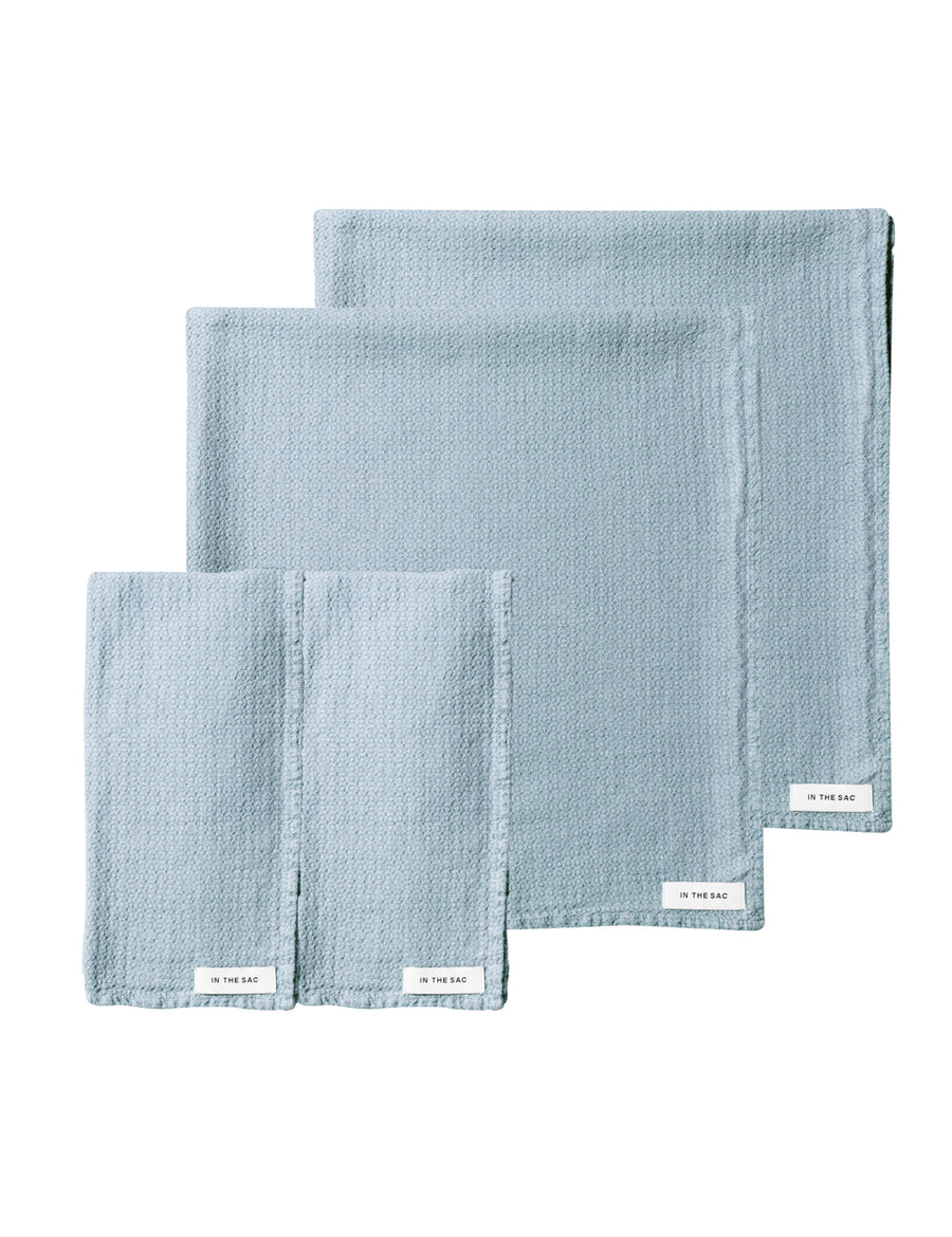 bundle photo of linen jacquard hand and bath towel in azure colour