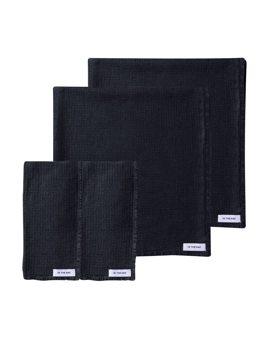 bundle photo of linen jacquard hand and bath towel in charcoal colour