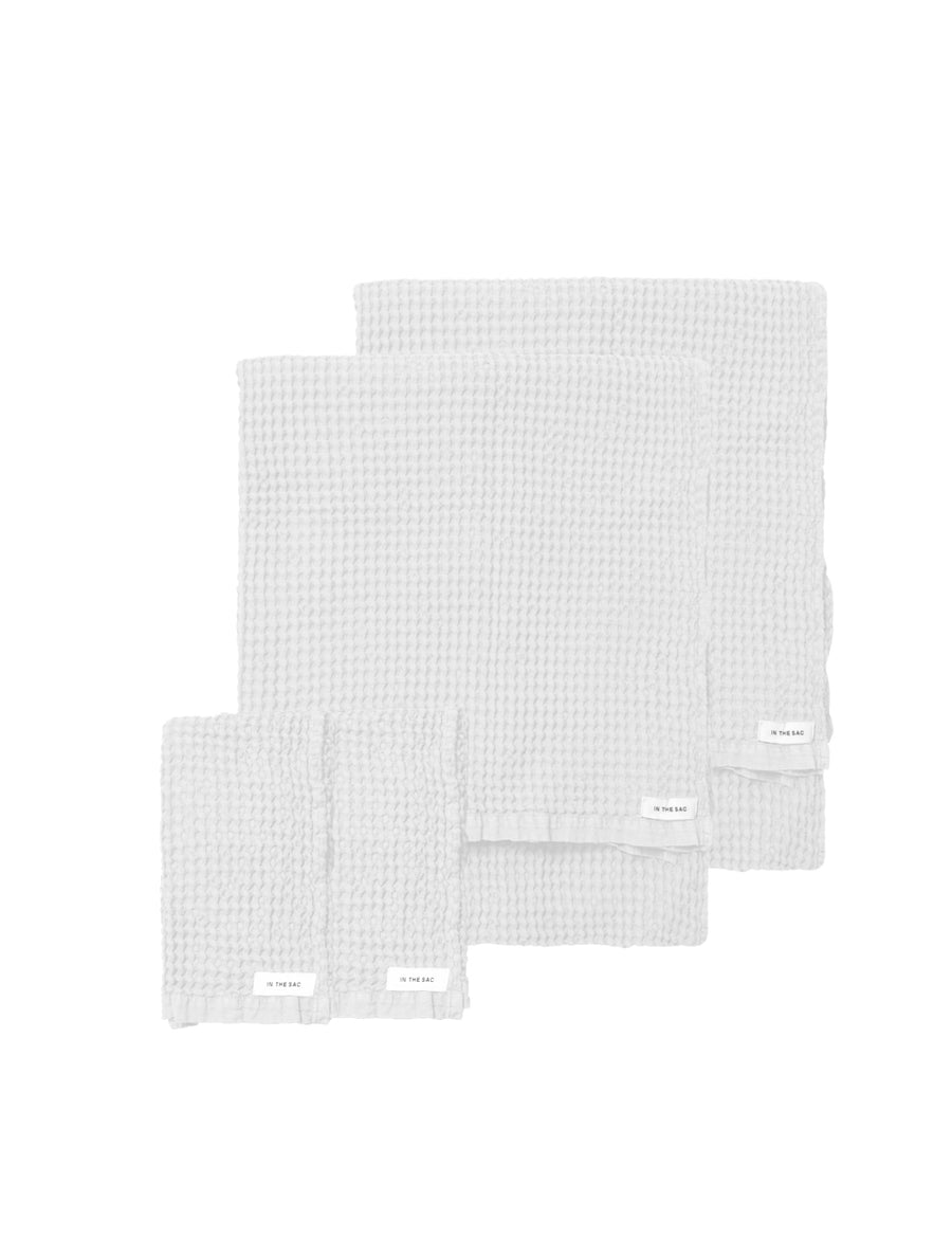 bundle photo of linen waffle hand and bath towel in white colour