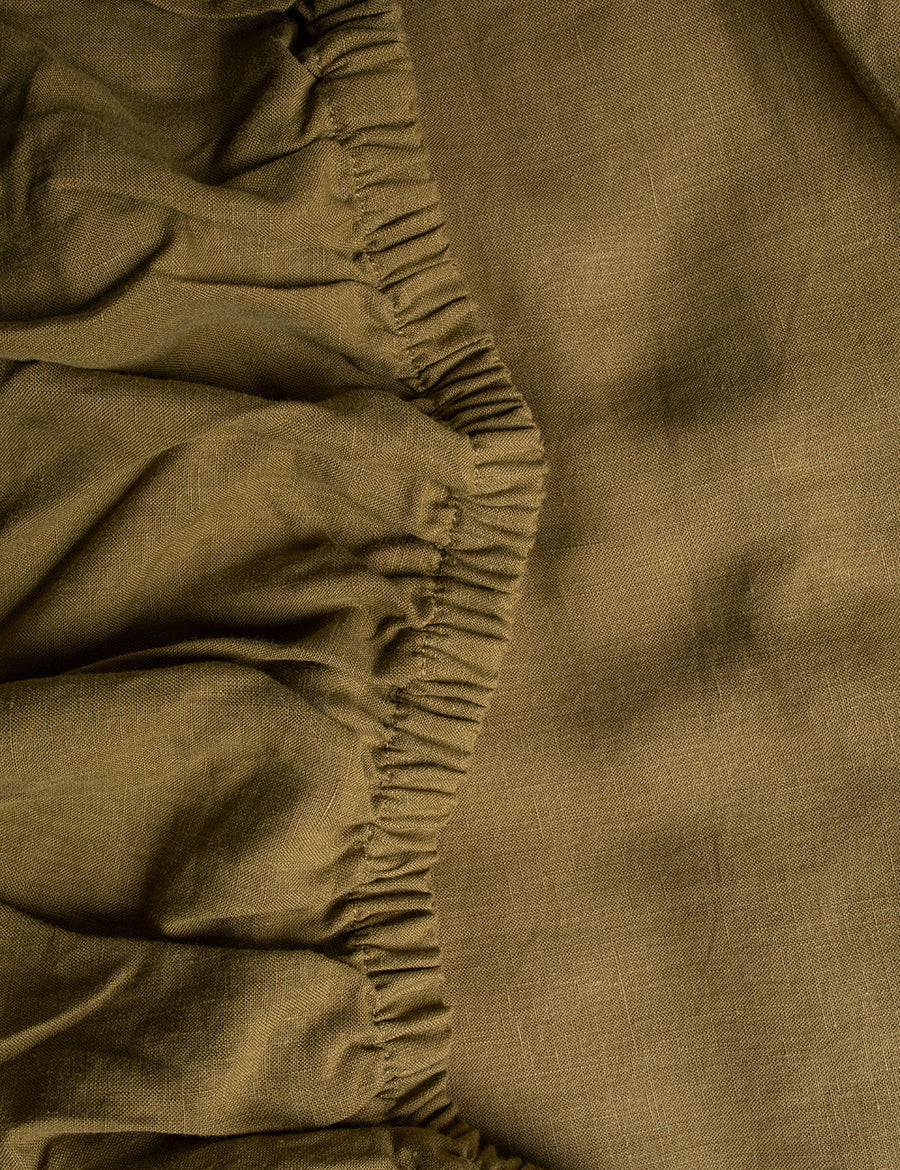 Linen Fitted Sheet Olive