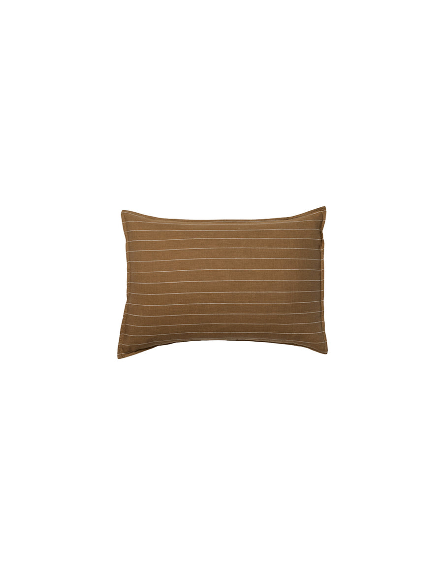 linen pinstripe petite pillow in olive with white stripes