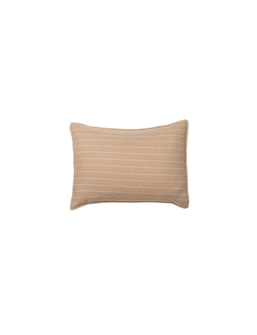 linen pinstripe petite pillow in teak with white stripes