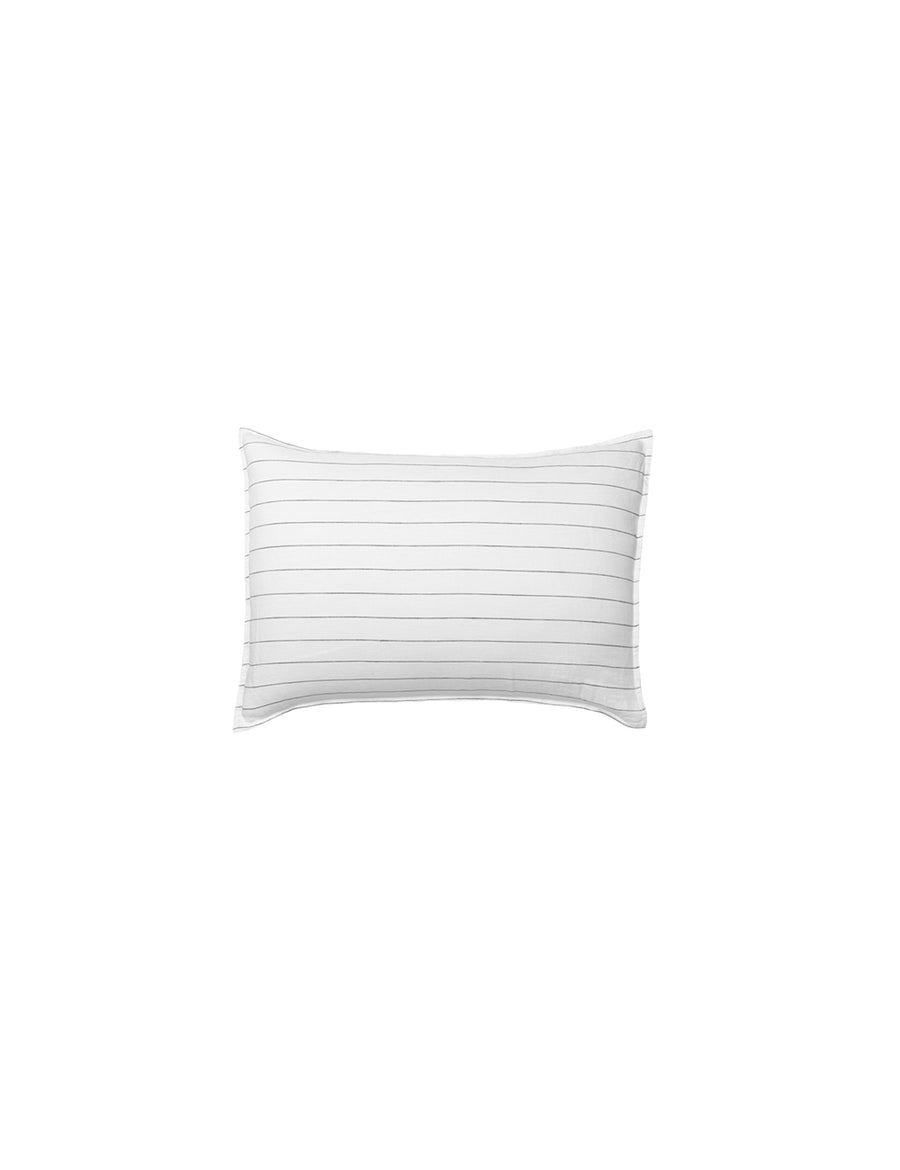 linen pinstripe petite pillow in white with charcoal stripes