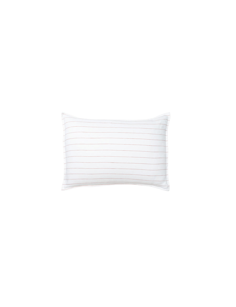 linen pinstripe petite pillow in white with nude stripes