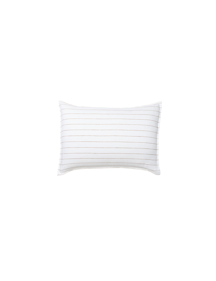 linen pinstripe petite pillow in white with olive stripes